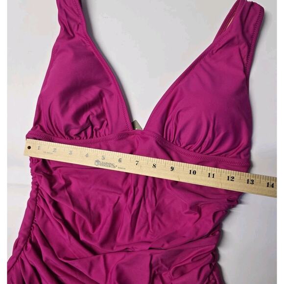 J.Crew Ruched V Neck One Piece Swimsuit Womens Size‎ 10 Fuchsia BC116 - Picture 5 of 10